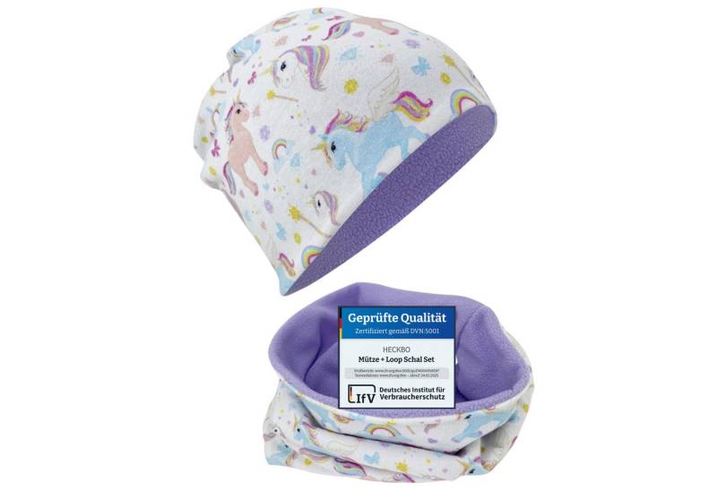 HECKBO Beanie HECKBO Kinder Mädchen Jungen Beanie Mütze & Loop-Schal Set von HECKBO