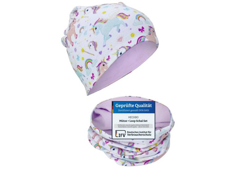 HECKBO Beanie HECKBO Kinder Mädchen Jungen Beanie Mütze & Loop-Schal Set von HECKBO