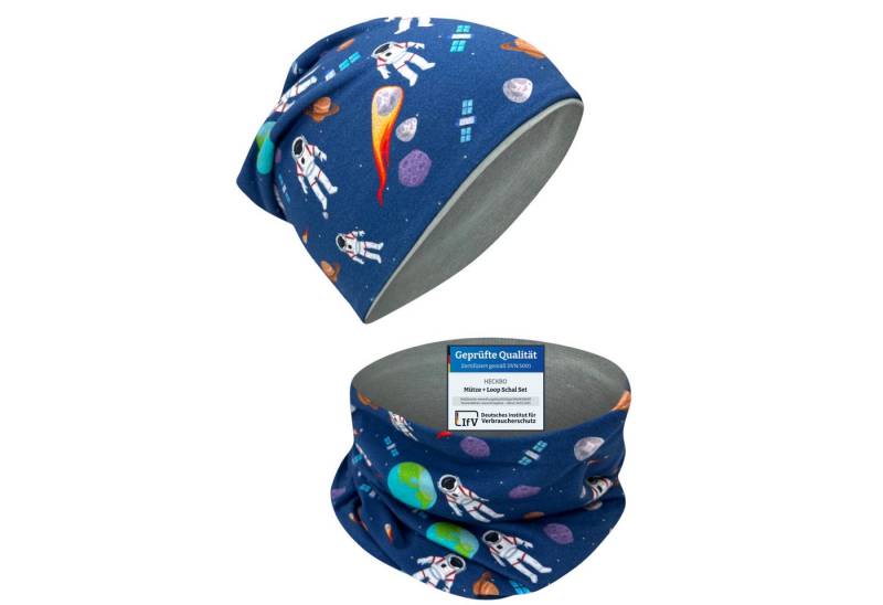 HECKBO Beanie HECKBO Kinder Mädchen Jungen Beanie Mütze & Loop-Schal Set von HECKBO