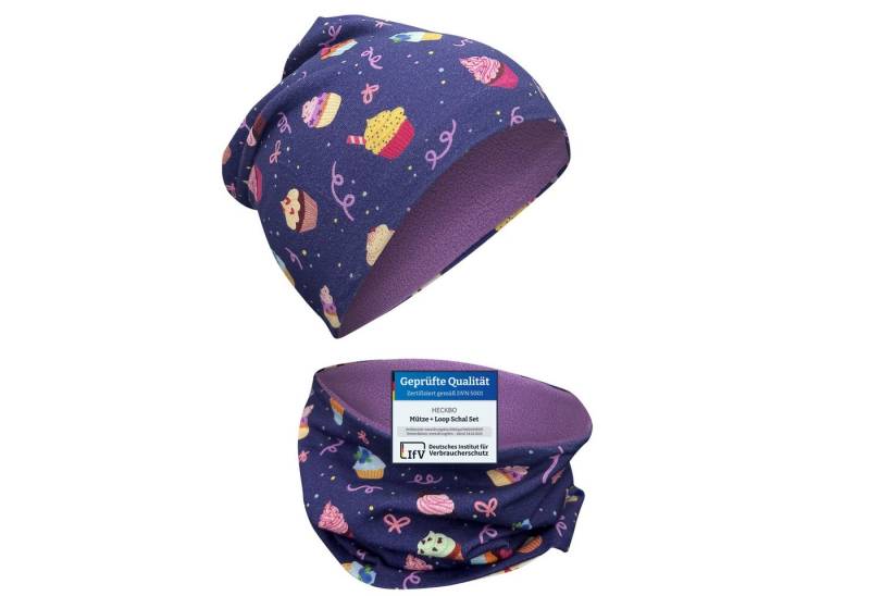 HECKBO Beanie HECKBO Kinder Mädchen Jungen Beanie Mütze & Loop-Schal Set von HECKBO