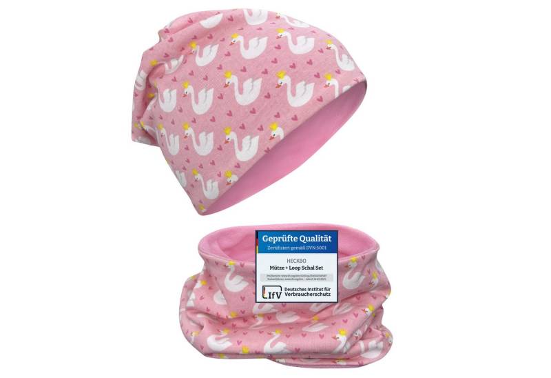 HECKBO Beanie HECKBO Kinder Mädchen Jungen Beanie Mütze & Loop-Schal Set von HECKBO