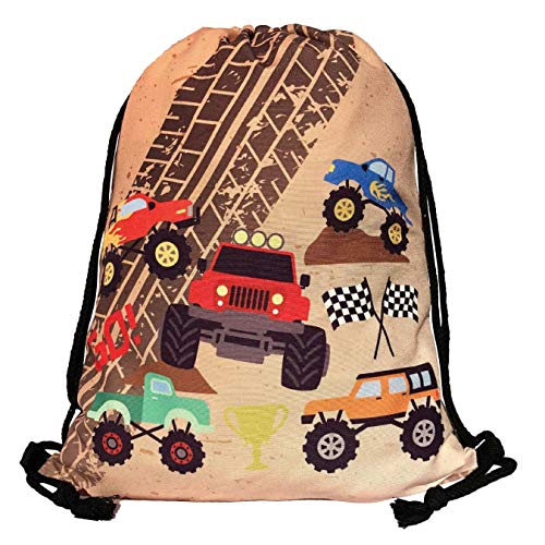 HECKBO Kinder Turnbeutel Monster Truck - 40x32cm - Sportkleidung Trinkflasche - Kindergarten, Schule, Stoffbeutel Kita - Rucksack, Tasche, Sportrucksack, Sportbeutel Junge Mädchen von HECKBO