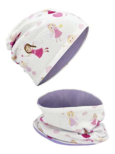 HECKBO Kids Wintermütze & Loop Schal Set - Fee Design - 2-6 Jahre - Wärme durch Fleece - Unisex Halstuch - Maschinenwaschbar - Baumwolle von HECKBO