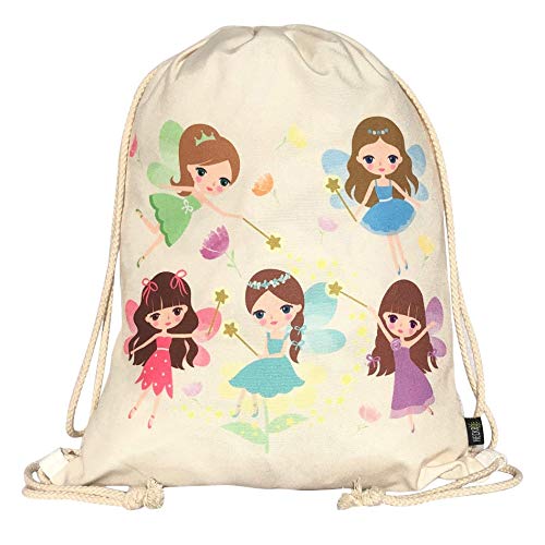 HECKBO Kinder Turnbeutel Fee Feen - 40x32cm - Sportkleidung Trinkflasche - Kindergarten, Schule, Stoffbeutel Kita - Rucksack, Tasche, Sportrucksack, Sportbeutel Junge Mädchen von HECKBO