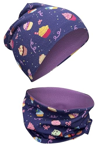 HECKBO Cookies Winter Beanie & Kinderschal - 2-8 Jahre - Baumwolle + Fleece - Schlupfmütze mit Namen - Mädchen Design von HECKBO