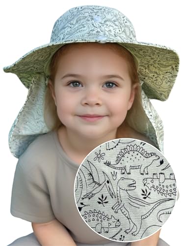 HECKBO Kleinkind Sonnenhut mit UPF 50+ Schutz - Hochwertige Baumwolle - Dino Dinosaurier - 6-18 Monate - Verstellbarer Kinnriemen, Ideal für Sommer & Reisen von HECKBO