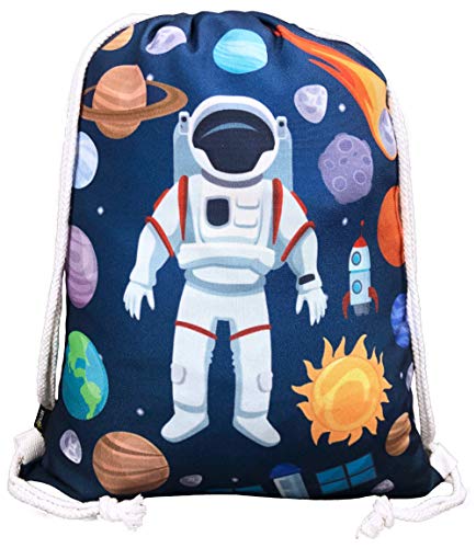 HECKBO Mädchen Jungen Kinder Turnbeutel - Astronaut Weltraum - Sportkleidung & Trinkflasche - Kindergarten, Schule & Freizeit - Rucksack, Tasche, Sportrucksack, Sportbeutel, Gym von HECKBO