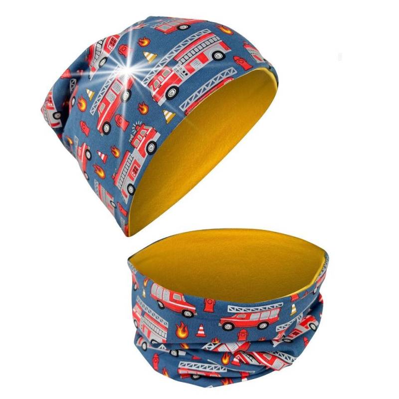 HECKBO Mütze & Schal Kinder Mütze & Loop-Schal Set mit Reflektoren Feuerwehr von HECKBO