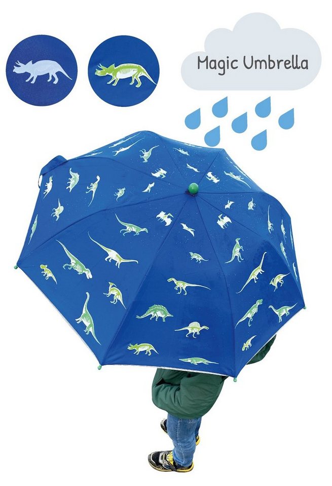 HECKBO Taschenregenschirm Kinder Regenschirm Magic - Dino/Dinosaurier, wechselt bei Regen die Farbe von HECKBO
