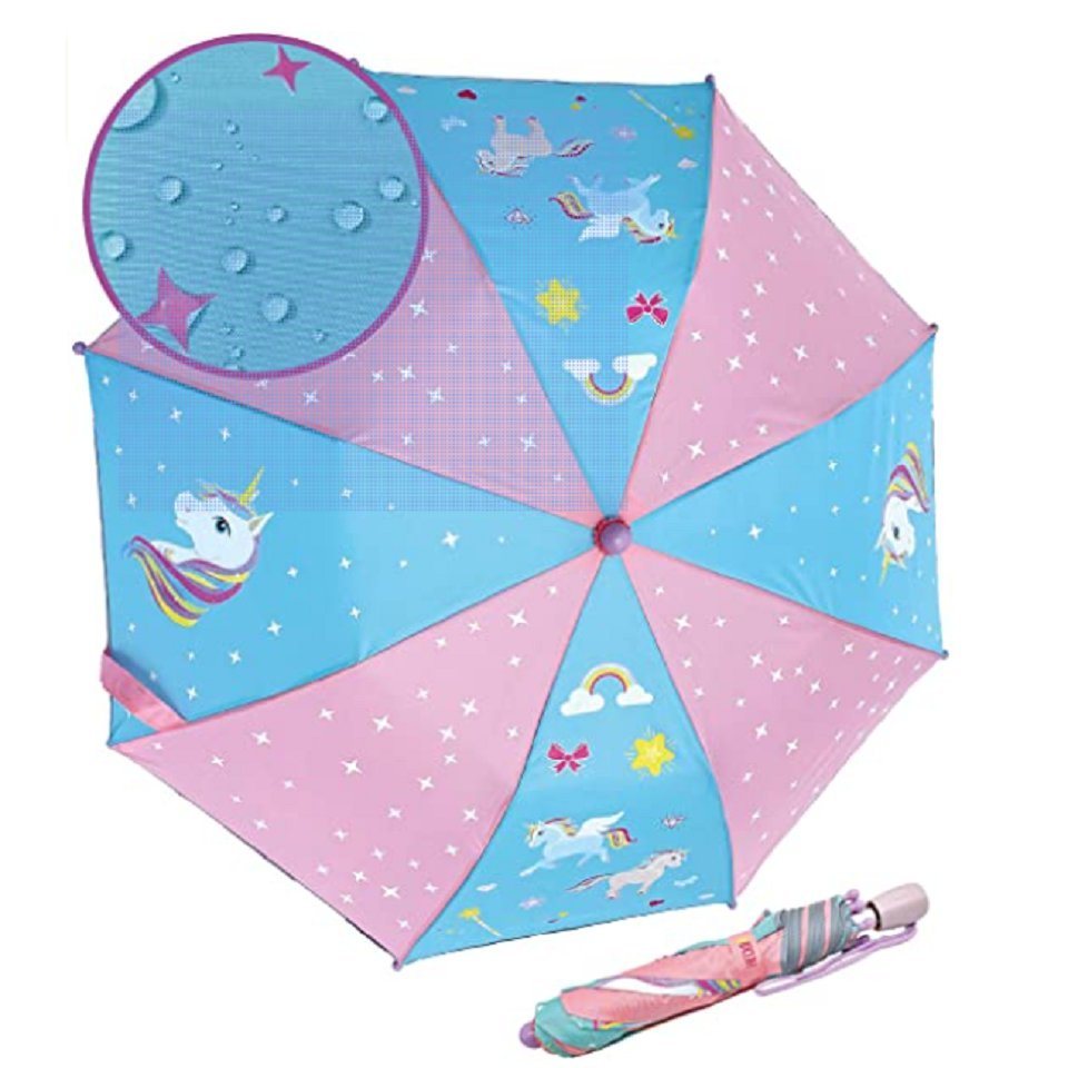 HECKBO Taschenregenschirm Kinder Regenschirm Magic - Einhorn, wechselt bei Regen die Farbe von HECKBO