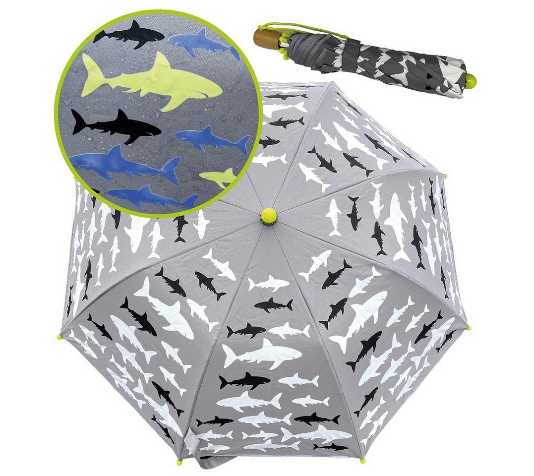 HECKBO Taschenregenschirm Kinder Regenschirm Magic - Hai/Shark, wechselt bei Regen die Farbe von HECKBO