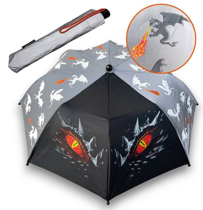 HECKBO Taschenregenschirm Magic Kinder Jungen Mädchen Regenschirm wechselt bei Regen die Farbe, mit Reflektoren an der Seite von HECKBO