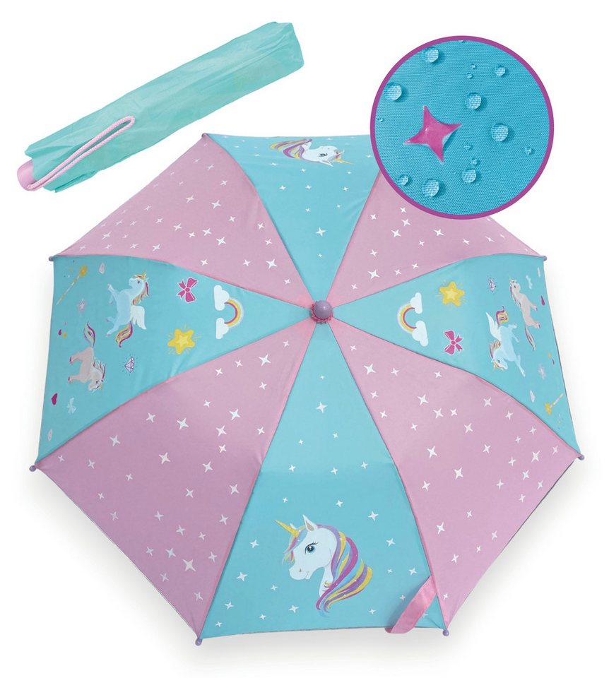 HECKBO Taschenregenschirm Magic Kinder Jungen Mädchen Regenschirm wechselt bei Regen die Farbe, mit Reflektoren an der Seite von HECKBO