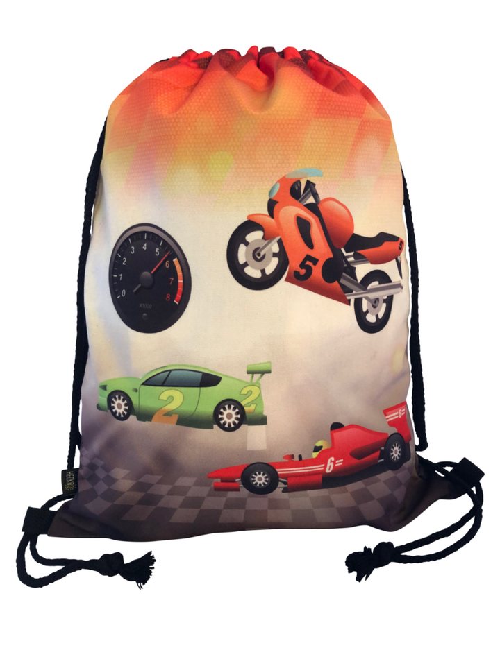 HECKBO Turnbeutel Kinder Turnbeutel Beutel Mädchen Jungen Sport Schule - Rennauto Racing von HECKBO