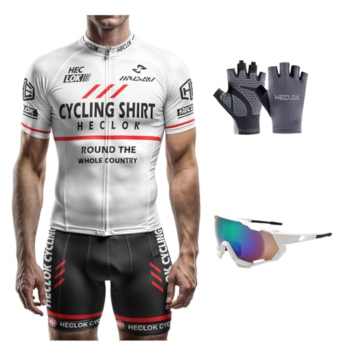 Fahrradtrikot Kurzarm Set für Herren Radtrikot T Shirt Radsport Radtrikot Set Fahrrad Trikot Kurzarm+Radhose mit 9D Gel,Professionelles Spieltrikot, MTB Radtrikot, Anpassbares Muster (Set-1,l) von HECLOK