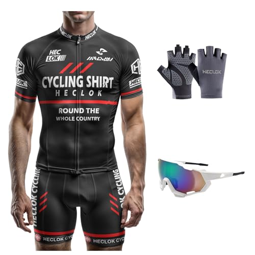 Fahrradtrikot Kurzarm Set für Herren Radtrikot T Shirt Radsport Radtrikot Set Fahrrad Trikot Kurzarm+Radhose mit 9D Gel,Professionelles Spieltrikot, MTB Radtrikot, Anpassbares Muster (Set-2,s) von HECLOK