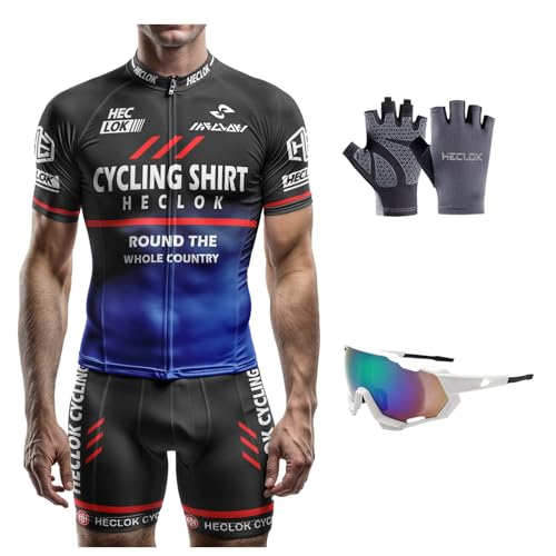 Fahrradtrikot Kurzarm Set für Herren Radtrikot T Shirt Radsport Radtrikot Set Fahrrad Trikot Kurzarm+Radhose mit 9D Gel,Professionelles Spieltrikot, MTB Radtrikot, Anpassbares Muster (Set-3,l) von HECLOK