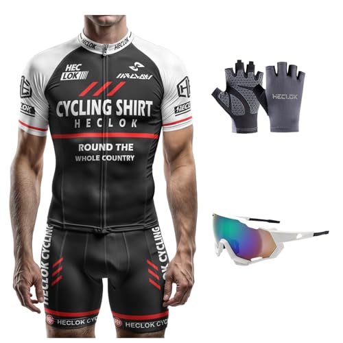 Fahrradtrikot Kurzarm Set für Herren Radtrikot T Shirt Radsport Radtrikot Set Fahrrad Trikot Kurzarm+Radhose mit 9D Gel,Professionelles Spieltrikot, MTB Radtrikot, Anpassbares Muster (Set-5,l) von HECLOK