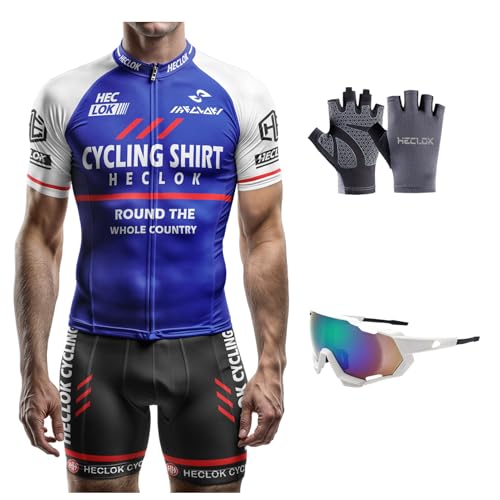 Fahrradtrikot Kurzarm Set für Herren Radtrikot T Shirt Radsport Radtrikot Set Fahrrad Trikot Kurzarm+Radhose mit 9D Gel,Professionelles Spieltrikot, MTB Radtrikot, Anpassbares Muster (Set-6,s) von HECLOK