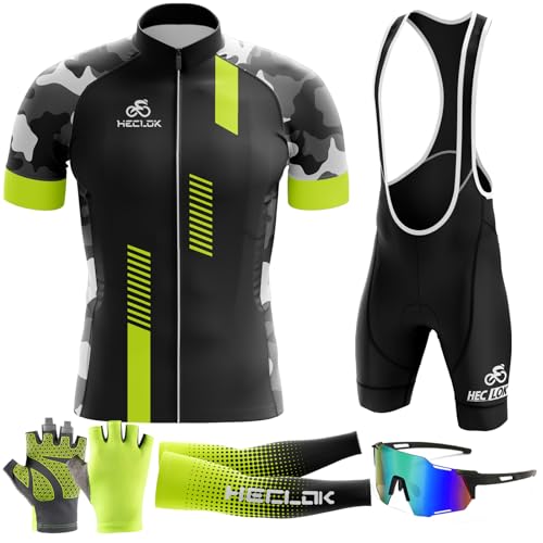 Herren Kurzarm Fahrrad Trikot Set,2024 neu Radtrikot Set Herren Kurzarm mit Atmungsaktiv Schnell Trocknend Radtrikot Mit 9D Sitzpolster für MTB Rennrad Fahrradbekleidung Set (TYP-13,L) von HECLOK