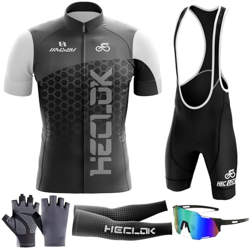 Herren Kurzarm Fahrrad Trikot Set,2024 neu Radtrikot Set Herren Kurzarm mit Atmungsaktiv Schnell Trocknend Radtrikot Mit 9D Sitzpolster für MTB Rennrad Fahrradbekleidung Set (TYP-3,L) von HECLOK