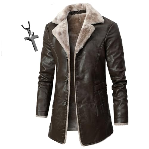 Herren Lederjacke Herren Aviator Echtes Ziegenleder Shearling Bomber Fliegerjacke für Winter Shearling Mantel Sherpa Fleece gefütterte Jacken (TYP-1,L) von HECLOK