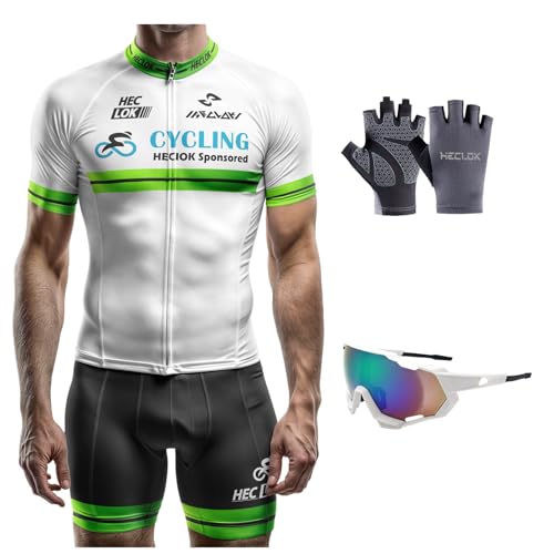 Herren Radtrikot Set Fahrrad Kurzarm mit 9D gepolsterten Trägerhosen, Kurzärmliges, MTB Rennrad Fahrradtrikot Shirts, MTB Radsportanzüge, Bequem und Atmungsaktiv (Set-1,l) von HECLOK