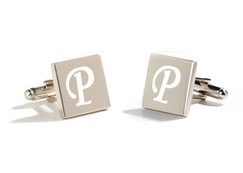 Manschettenknöpfe Versilbert/Personalisierter Buchstabe Graviert von HEDIYESHOP