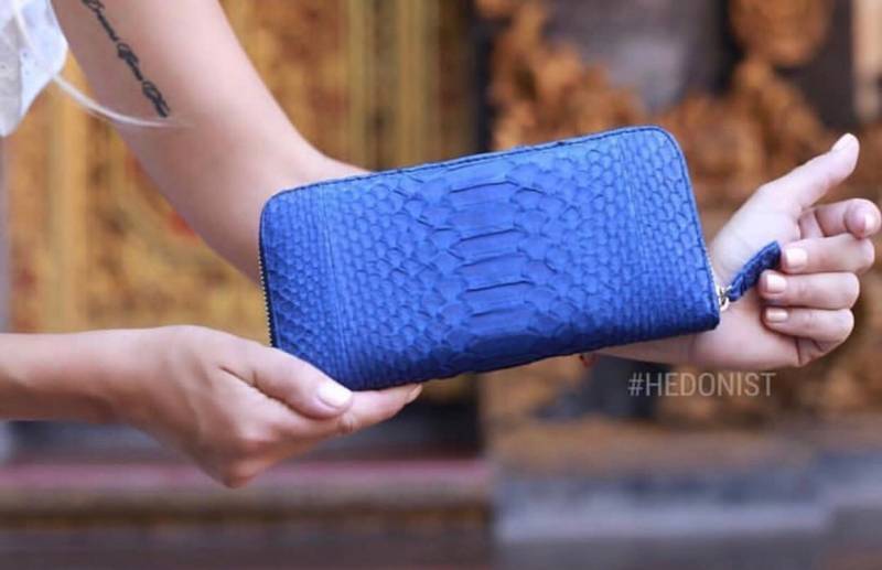 Echte Pythonleder Brieftasche Blau Klassisch, Frau Männer Brieftasche, Unisex Blaue Leder Pythonskin, Design Handgefertigte Python von HEDONISTBALI