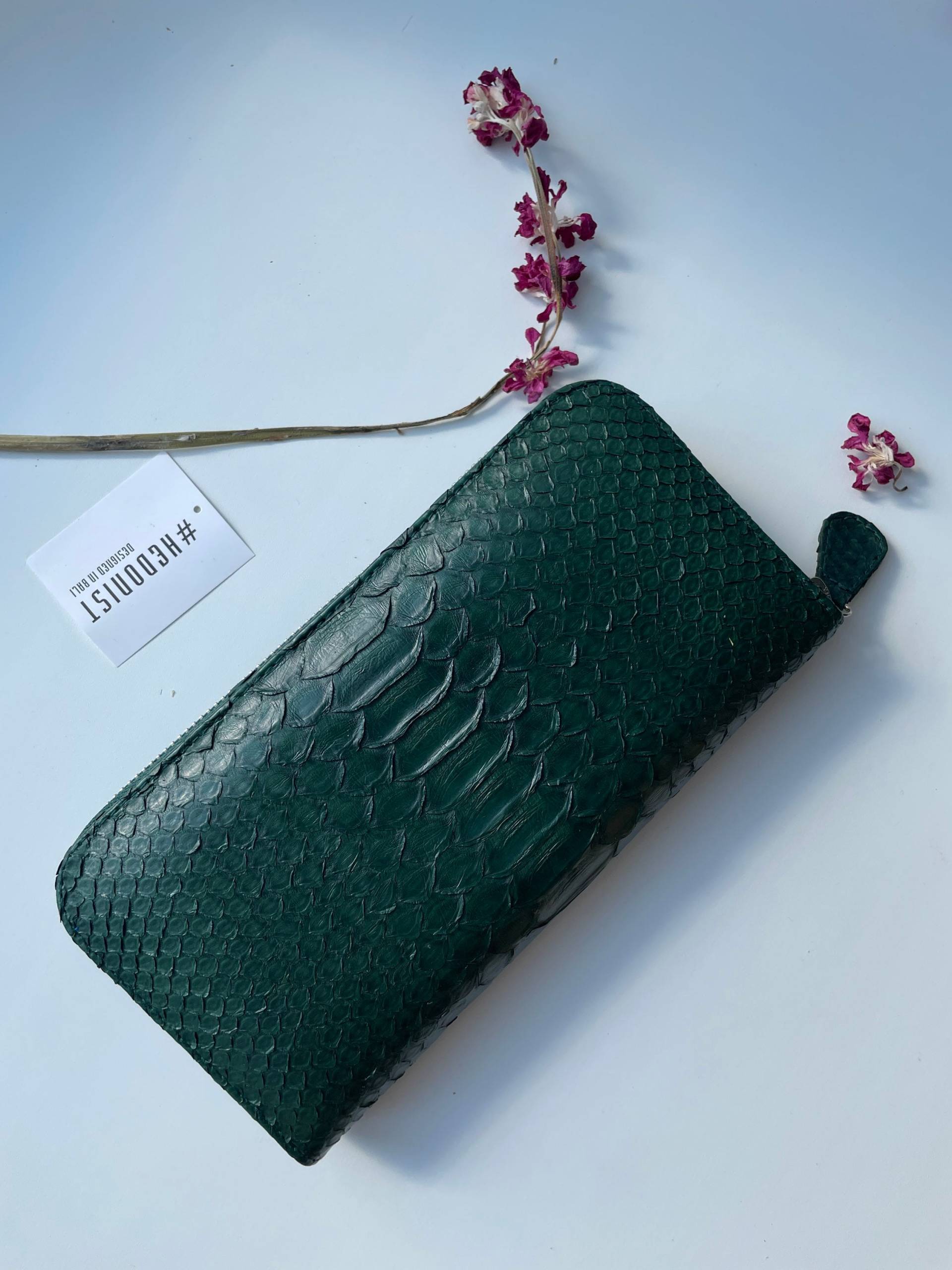 Python Geldbörse Dunkelgrün | Echte Python-Haut Grün Flaschenfarbe Brieftasche Unisex Calssy Elegante Echtleder Handmade Neu von HEDONISTBALI