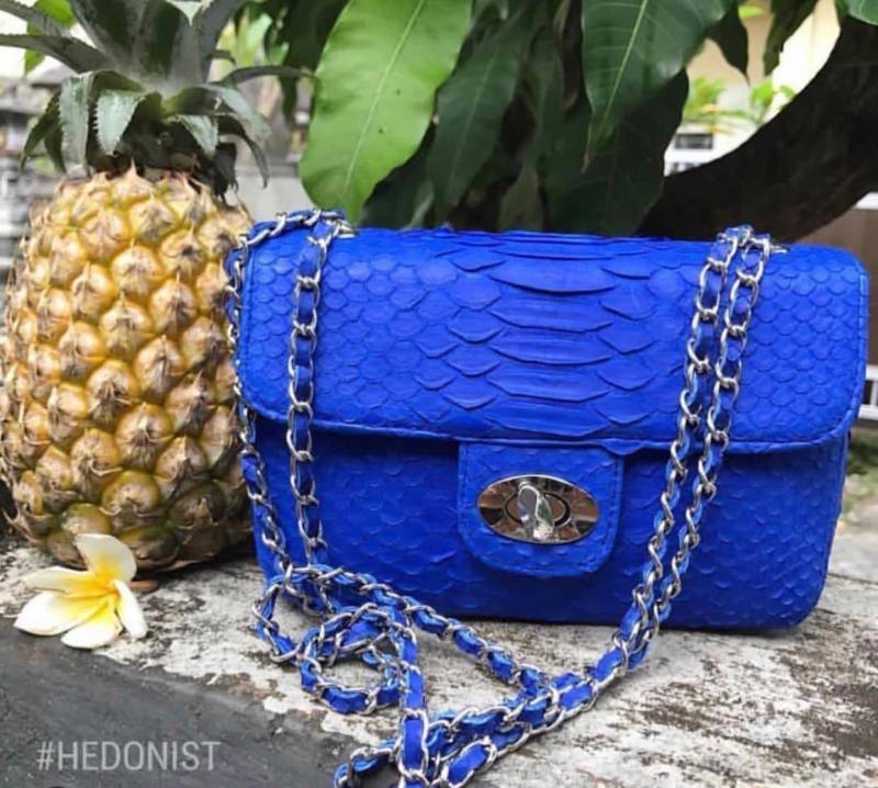 Royal Blaue Umhängetasche Aus Echter Python-Haut | Verstellbare Kette Edel Elegante Crossbody Kleine Damentasche Sommertasche Python Geldbörse von HEDONISTBALI