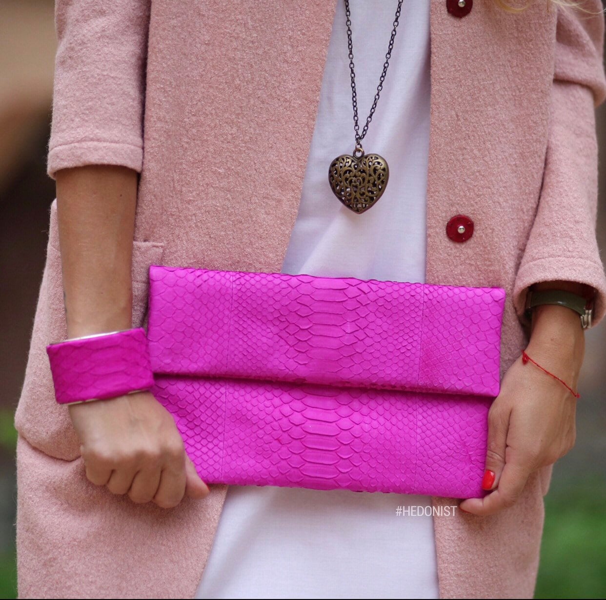 Schneller Versand Echte Pythonleder Fuchsia Kupplung Handgemacht, Edle Elegante Lederkupplung, Taschen Und Geldbörsen, Leder Kleine von HEDONISTBALI