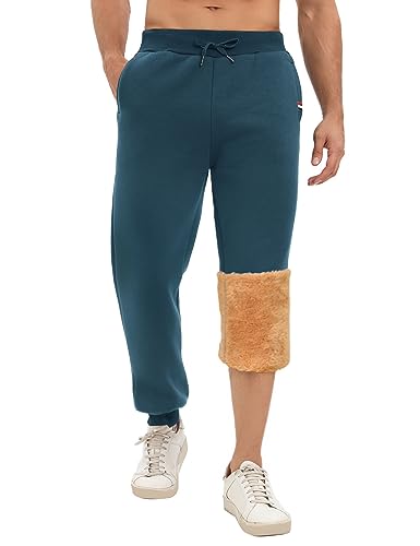 HEEKPEK Herren Winter Fleece Hose Sherpa Gefüttert Jogging Sweatpants Kaltes Wetter Warm Thermo Dicke Lounge Track Jogger, Blau, XXL von HEEKPEK
