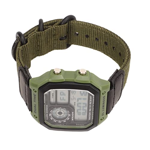 Digitale Sportuhr, Canvas-Armband, Retro-Outdoor-Uhr WR30M, Wasserdicht, für Herren für den Alltag (Grün) von HEEPDD