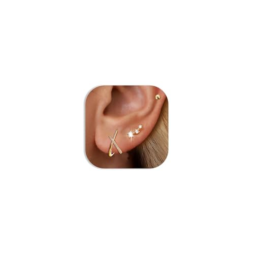 HEEYA 3 Paare Ohrstecker Gold Ohrringe Silber 925 Set 18K Vergoldet Kleine Ohrstecker Stapelbar Zirkonia Helix Piercings Ohr Gold Hypoallergen Ohr stecker mit 5A Zirkonia Ohrschmuck mit Geschenkbox von HEEYA