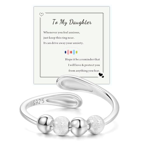 HEEYA Anxiety Ring für Damen Silber 925 Spinner Ring Angst Ringe Offen Verstellbar Anti Stress Ringe mit Perlen Frauen Hypoallergen Stimmungsring Schmuck Tochter Geschenk gegen Stress von HEEYA