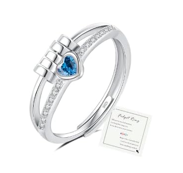HEEYA Anxiety Ring für Damen Silber 925 Herzring mit Zirkonia Angst Ringe Offen Verstellbar Anti Stress Ring mit Perlen Spinner Fidget Ringe Frauen Hypoallergen Stimmungsring gegen Stress Unisex-Blau von HEEYA