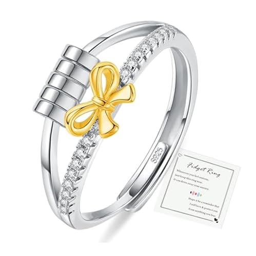 HEEYA Anxiety Ring für Damen Silber Gold Schleifen Angstring mit 5A Zirkonia Verstellbar Anti Stress Ring mit Perlen Spinner Fidget Ringe Frauen Rose Gold Hypoallergen Stimmungsring gegen Stress von HEEYA