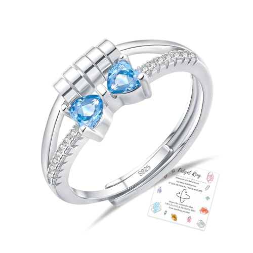 HEEYA Anxiety Ring für Damen Silber Ringe mit Blau Zirkonia Herz Bogen Ringe Angst Ringe Verstellbar Anti-stress-ring mit Perlen Spinner Fidget Ring Frauen Hypoallergen Stimmungsring gegen Stress von HEEYA