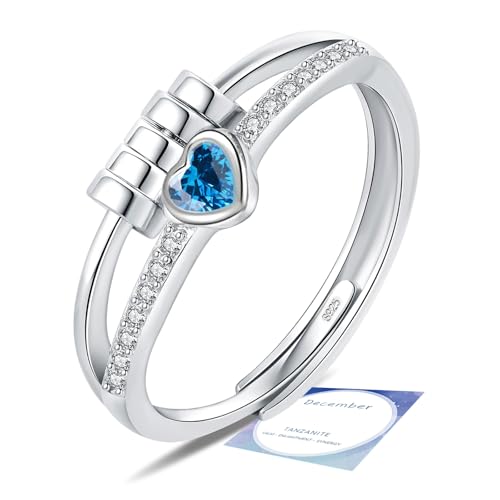 HEEYA Anxiety Ring für Damen Silber Ringe mit Geburtssteinen Dezember Herzring Angst Ringe Verstellbar Anti-stress-ring mit Perlen Spinner Fidget Ring Frauen Hypoallergen Stimmungsring gegen Stress von HEEYA