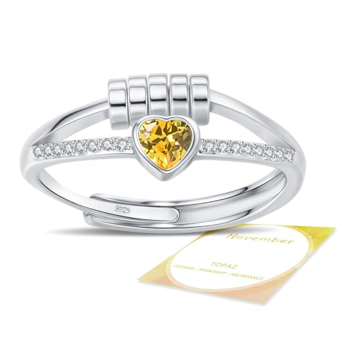 HEEYA Anxiety Ring für Damen Silber Ringe mit Geburtssteinen November Herzring Angst Ringe Verstellbar Anti-stress-ring mit Perlen Spinner Fidget Ring Frauen Hypoallergen Stimmungsring gegen Stress von HEEYA