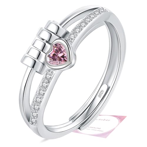 HEEYA Anxiety Ring für Damen Silber Ringe mit Geburtssteinen Oktober Herzring Angst Ringe Verstellbar Anti-stress-ring mit Perlen Spinner Fidget Ring Frauen Hypoallergen Stimmungsring gegen Stress von HEEYA
