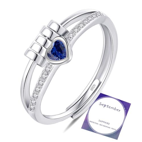 HEEYA Anxiety Ring für Damen Silber Ringe mit Geburtssteinen September Herzring Angst Ringe Verstellbar Anti-stress-ring mit Perlen Spinner Fidget Ring Frauen Hypoallergen Stimmungsring gegen Stress HEEYA Anxiety Ring für Damen Silber Ringe mit Geburtssteinen September Herzring Angst Ringe Verstellbar Anti-stress-ring mit Perlen Spinner Fidget Ring Frauen Hypoallergen Stimmungsring gegen Stress von HEEYA