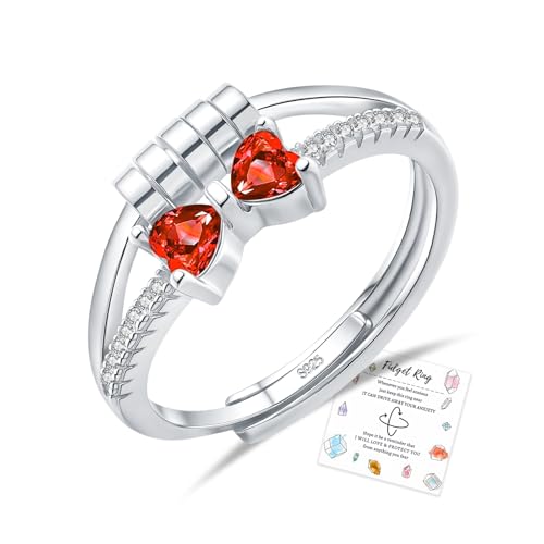 HEEYA Anxiety Ring für Damen Silber Ringe mit Rot Zirkonia Herz Bogen Ringe Angst Ringe Offen Verstellbar Anti-stress-ring mit Perlen Spinner Fidget Ring Frauen Hypoallergen Stimmungsring gegen Stress von HEEYA