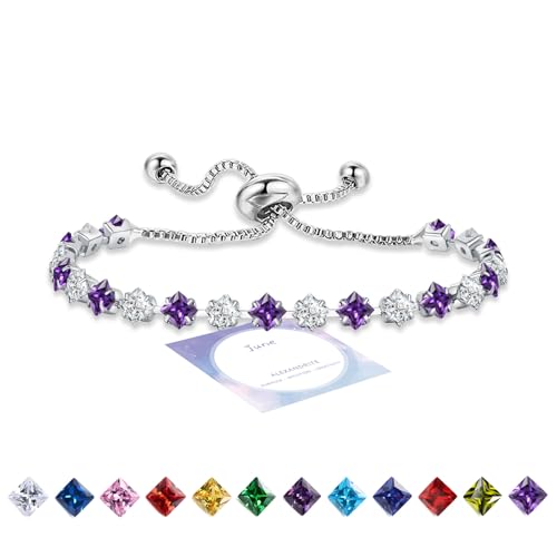 HEEYA Armband Damen Tennisarmband mit Glitzer Geburtsstein Zirkonia in 12 Farben Verstellbares Armband Sterling Silber Geburtstag Weihnachten Geschenk für Frauen Mädchen von HEEYA