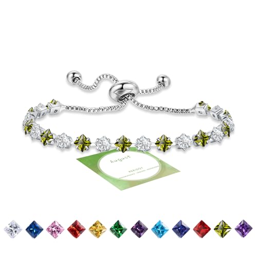 HEEYA Armband Damen Tennisarmband mit Glitzer Geburtsstein Zirkonia in 12 Farben Verstellbares Armband Sterling Silber Geburtstag Weihnachten Geschenk für Frauen Mädchen von HEEYA