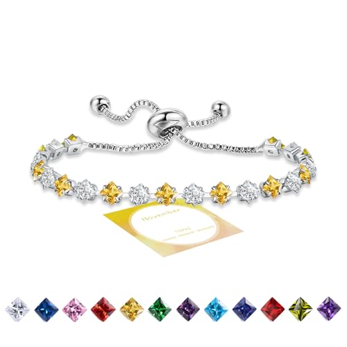 HEEYA Armband Damen Tennisarmband mit Glitzer Geburtsstein Zirkonia in 12 Farben Verstellbares Armband Sterling Silber Geburtstag Weihnachten Geschenk für Frauen Mädchen von HEEYA