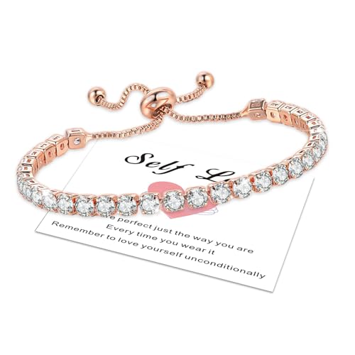 HEEYA Armband Damen Silber Armbänder Tennisarmband mit Glitzer 5A Zirkonia Kristall Verstellbare Armbänder für Frauen mit Karte Geschenk mit Box für Freundin Mutter Ehefrau von HEEYA