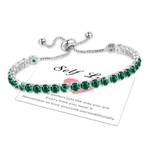 HEEYA Armband Damen Silber Armbänder Tennisarmband mit Glitzer 5A Zirkonia Kristall Verstellbare Armbänder für Frauen mit Karte Geschenk mit Box für Freundin Mutter Ehefrau von HEEYA
