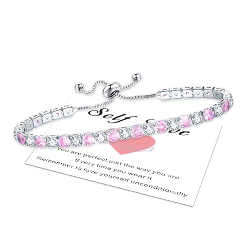 HEEYA Armband Damen Silber Armbänder Tennisarmband mit Glitzer 5A Zirkonia Kristall Verstellbare Armbänder für Frauen mit Karte Geschenk mit Box für Freundin Mutter Ehefrau von HEEYA